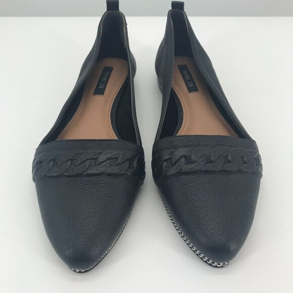 Rachel Zoe Flat Womens 6.5 Black Leather Pointed Toe Chain Detail Slip On NEW - Picture 3 of 8